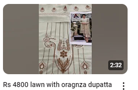 Elegant Lawn Embroidered With Organza Dupatta Dress Video